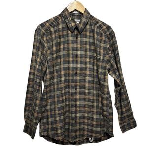 Jhane Barnes Mens Button Up Shirt S Brown Green Plaid Textured‎ Japan Designer